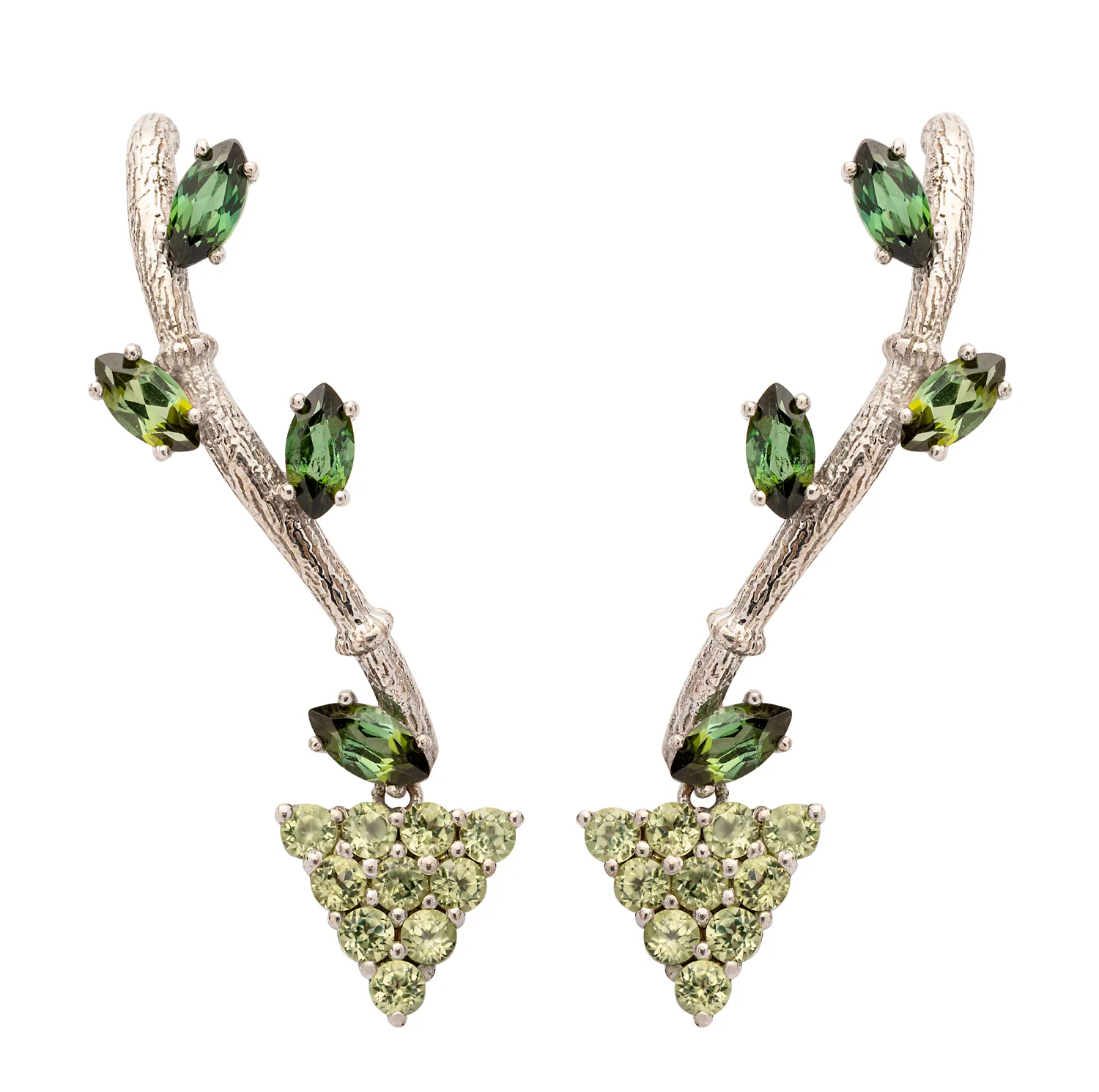 Brinco de Ouro Branco 18k Turmalinas e Peridotos